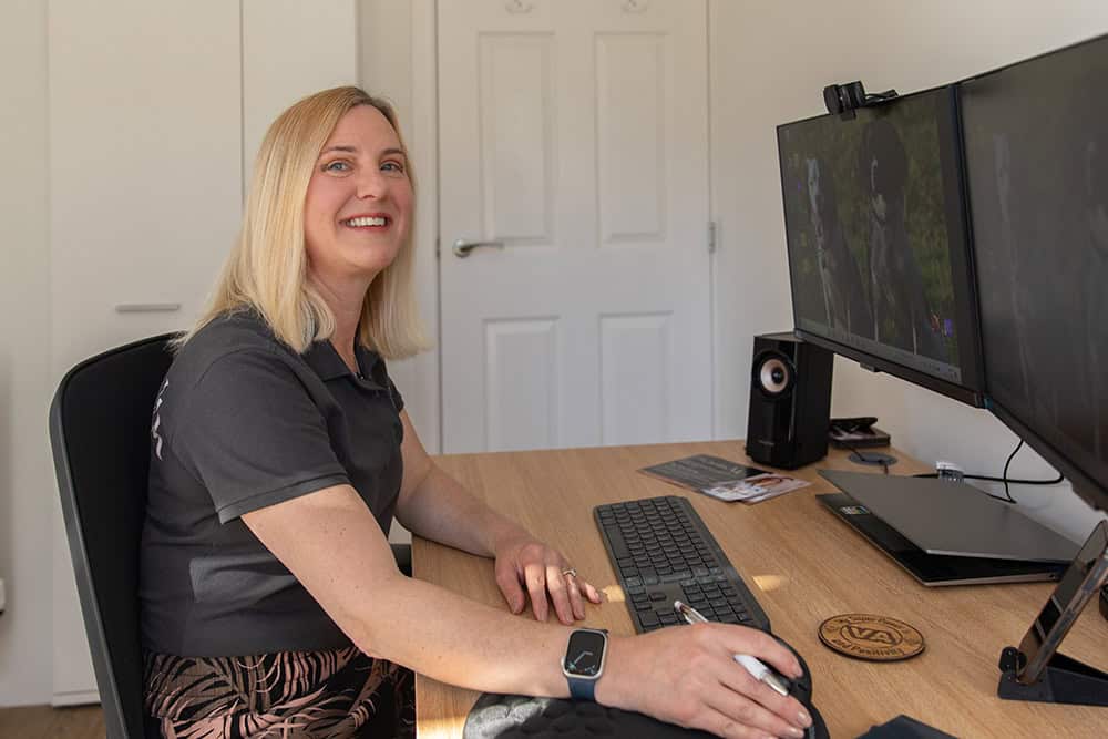 Fiona Pedley at work in her home office for The Canine VA